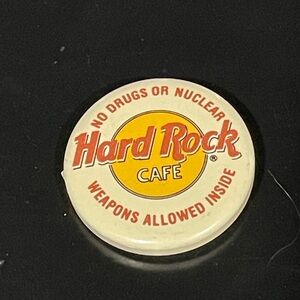 VTG Hard Rock Cafe Pinback 1.5" Button Pin No Drugs/Nuclear Weapons Allowed Logo